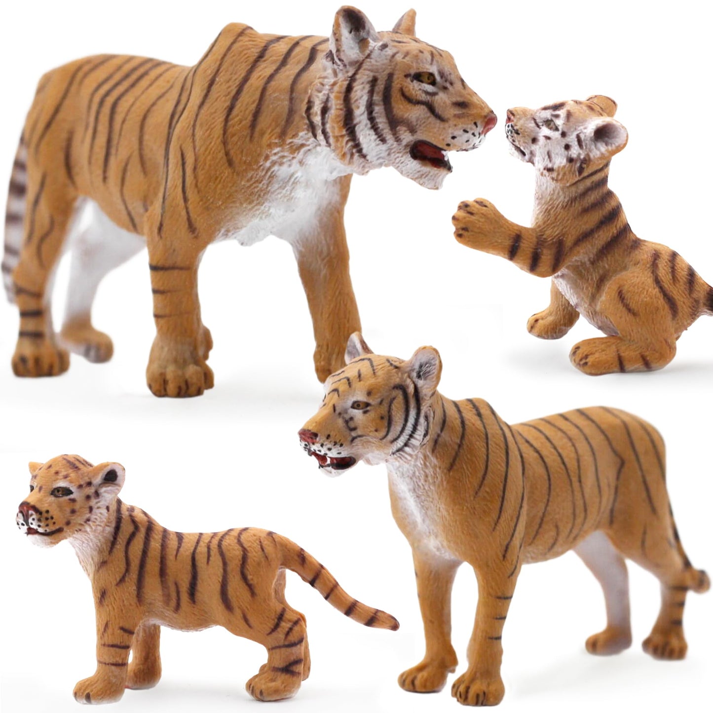 Gemini&Genius Tigers Family Figurines Set, Educational Wildlife Models, Brown Plastic, Cake Toppers & Birthday Gift for Kids