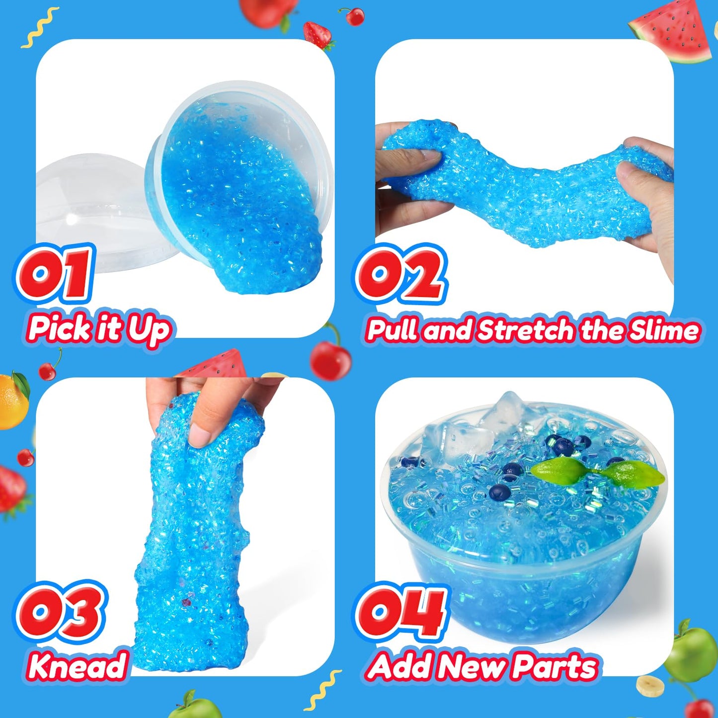 Crunchy Blue Slime(7 oz)  Blueberry Crystal Bingsu Slime  Soft and Non-Sticky  Party Favors Classroom Reward Birthday Gift Food Toys for Kids Girl Boys