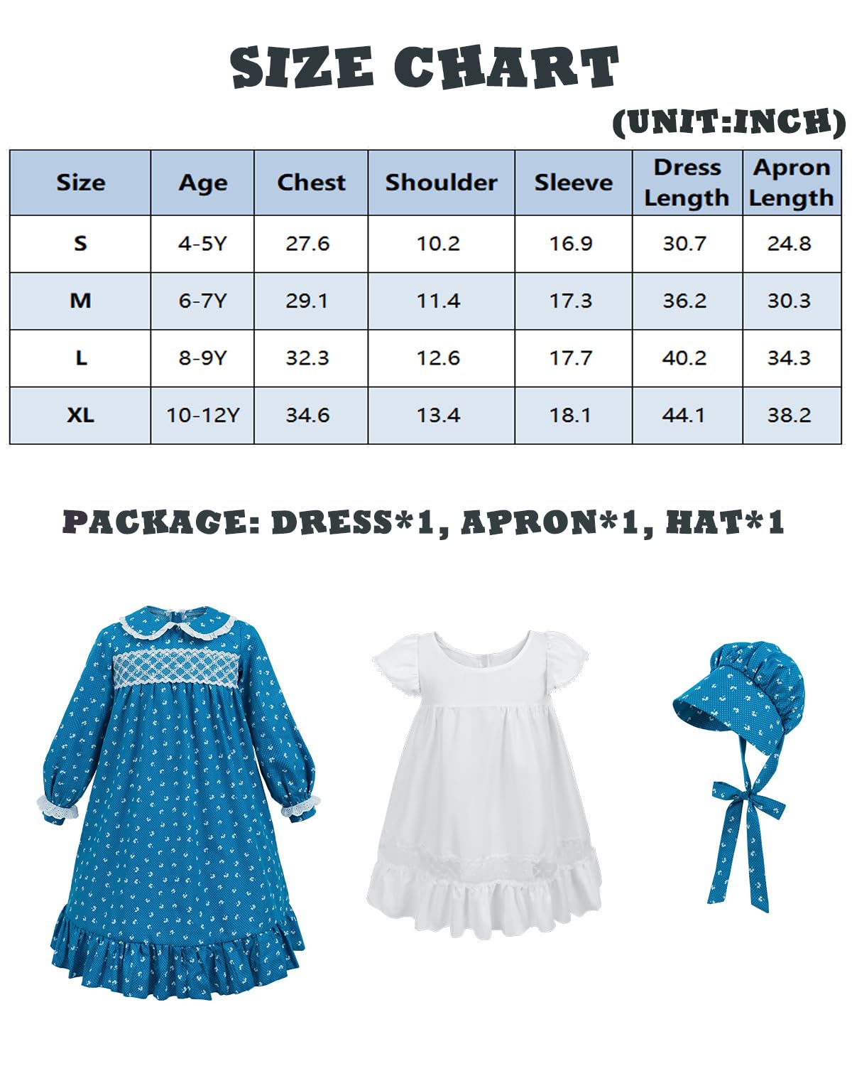 Cr Rolecos Colonial Costume Girls Prairie Pioneer Dress For Girls With Lace Pilgrim Costume Blue M Age Over 4 Years Old