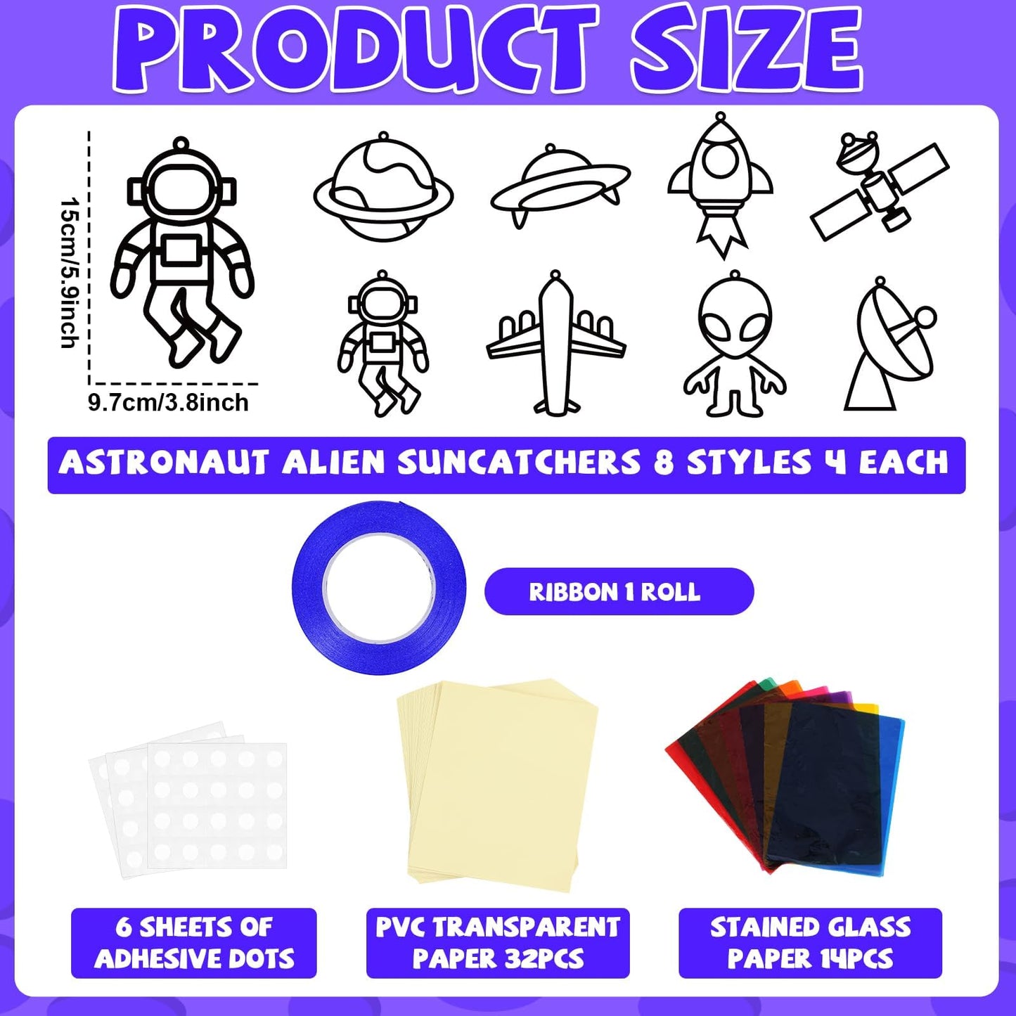 32 Sets Outer Space Suncatchers Craft Kit DIY Window Stained Glass Effect Planet Astronaut Alien Paper Crafts Home School Classr