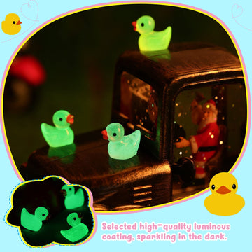 50 Pieces Mini Resin Ducks Decoration Miniature Ornament Tiny Ducks For Diy Garden Dollhouse Duck Accessories Baby Shower Birthday Party Favors Desk Room Crafts Decor (Luminous Colorful)