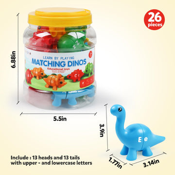 Matching Letters Counting Dinosaur Toys With Double-Sided Abc Alphabet Preschool Learning Uppercase Lowercase Sensory Sorting Educational Montessori Toy Sets For Kids Toddler Aged 3+ Years Old