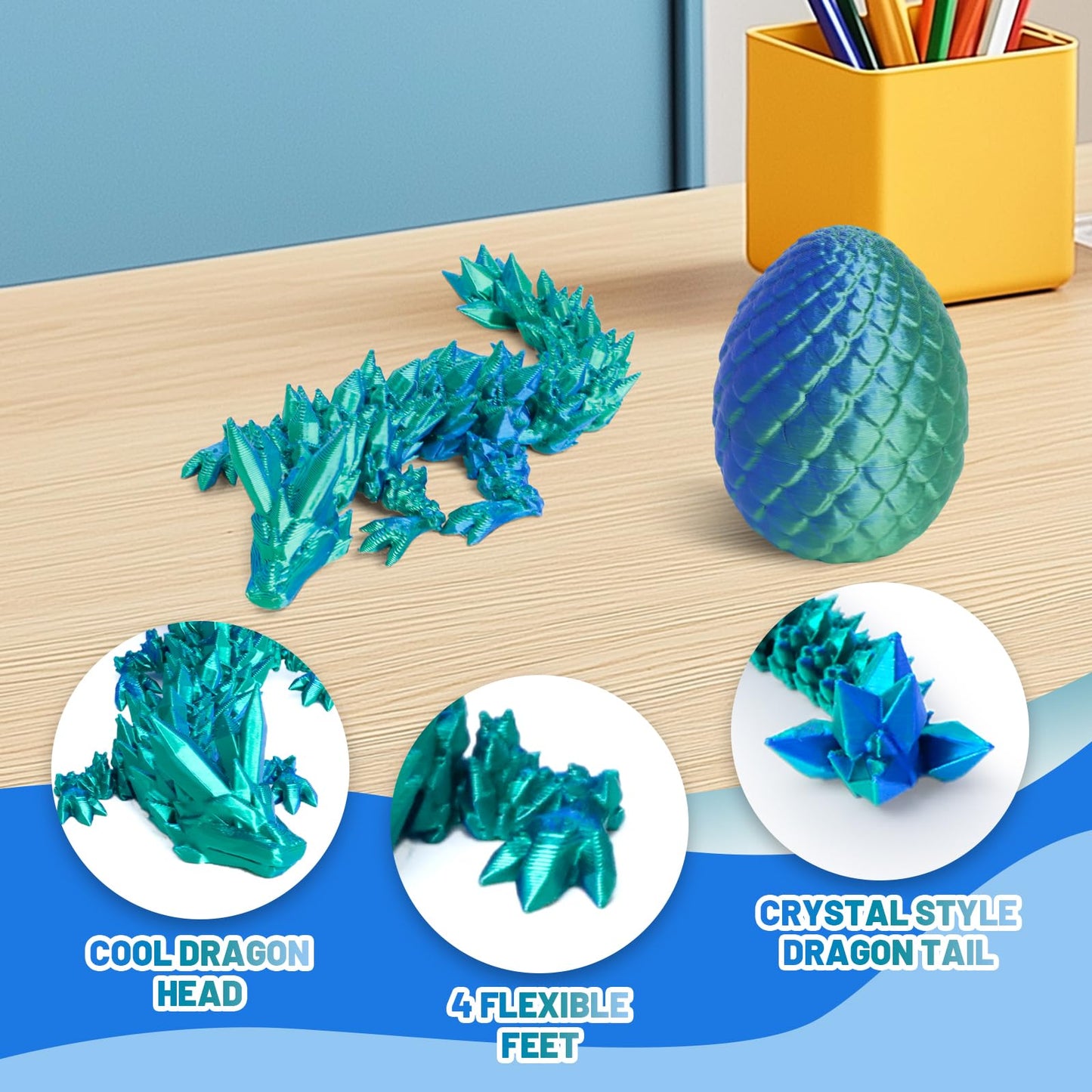 Flavery 4 Pack 3D Printed Dragon Egg, Small Eggs With Dragon Inside, Articulated Crystal Dragon Fidget Toy, Desk Decor Pet, Myst