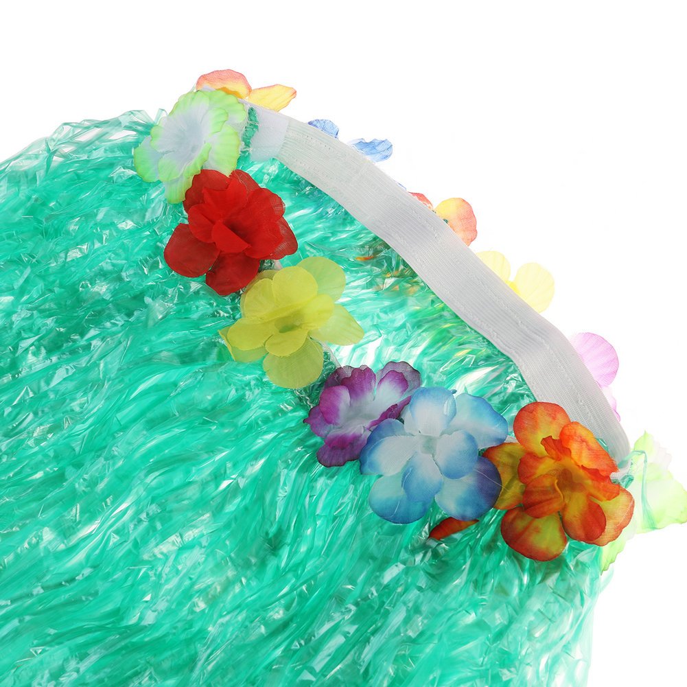 Hawaiian Luau Hula Grass Skirt With Large Flower Costume Set For Dance Party Decorations Favors (32'' - Green)