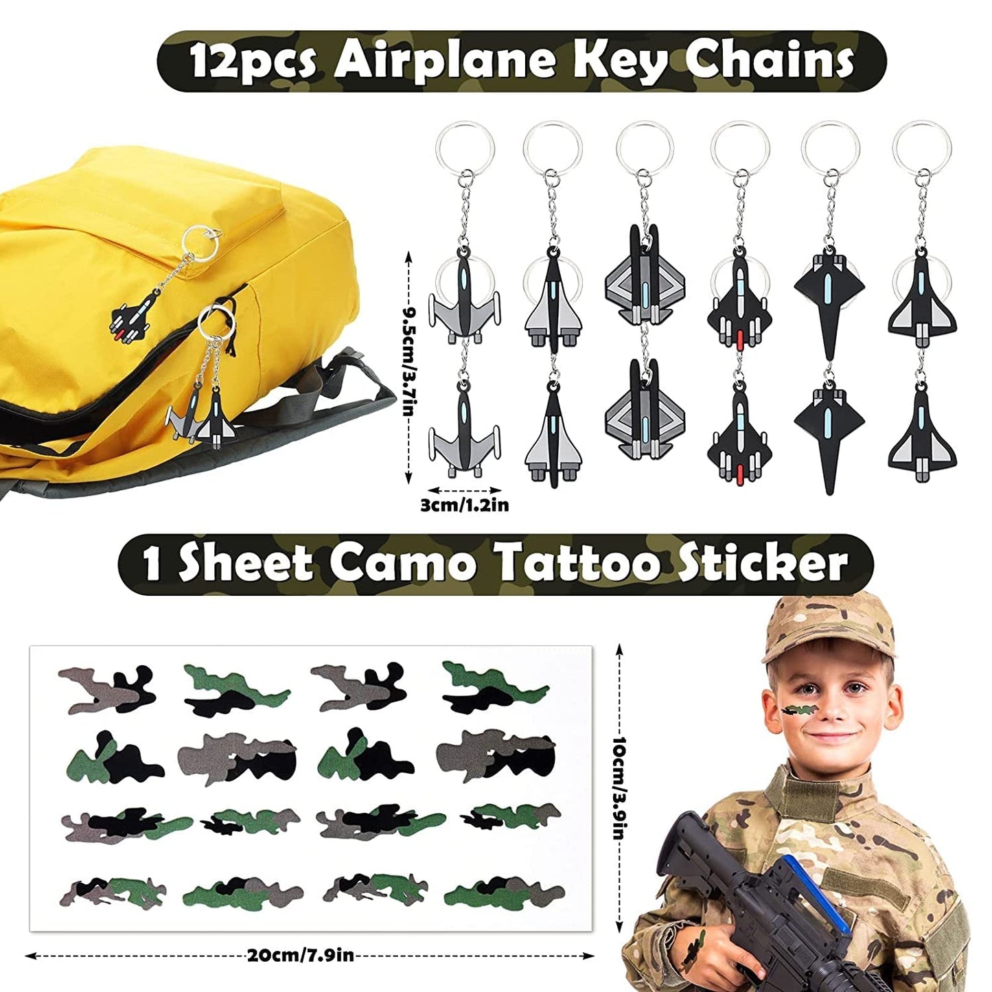 Golray Army Party Favors Camo Wristband Big Parachute Tanks Aircraft Keychain Army Men Soldier Figures Toys for Kids Boys Camouf