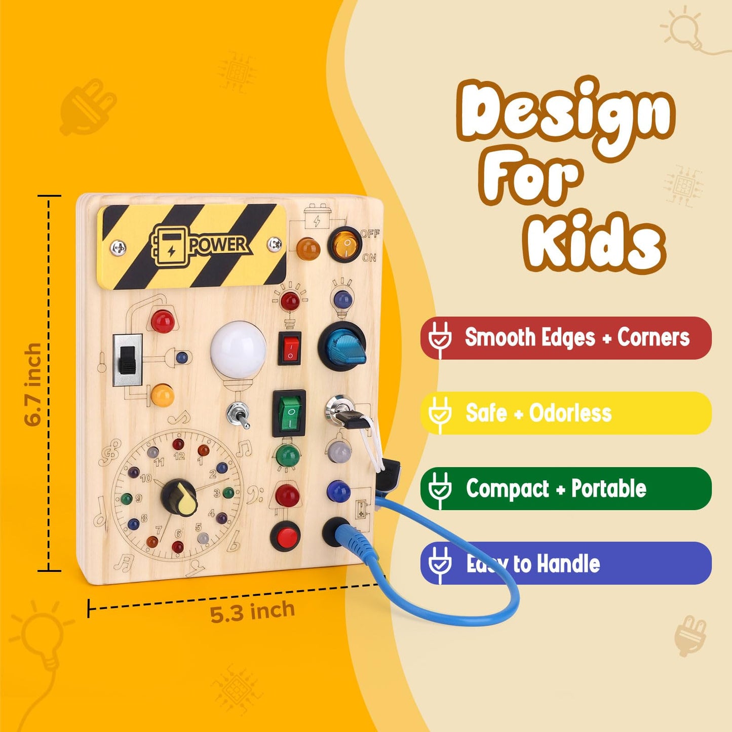 Montessori Toys Clock Wooden Busy Board With 11 Led Light Switches, Tooddler Toys Sensory Toys Travel Toys For 1+ Year Old Baby
