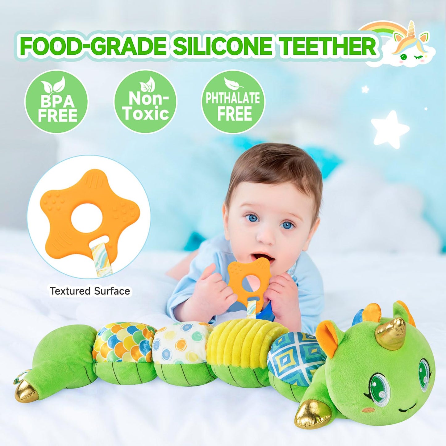 Unicorn Baby Toys 6-12 Months, Musical Infant Toys With Sensory Crinkle & Rattle For Tummy Time Newborn, Baby Boy Toys For 0 1 2