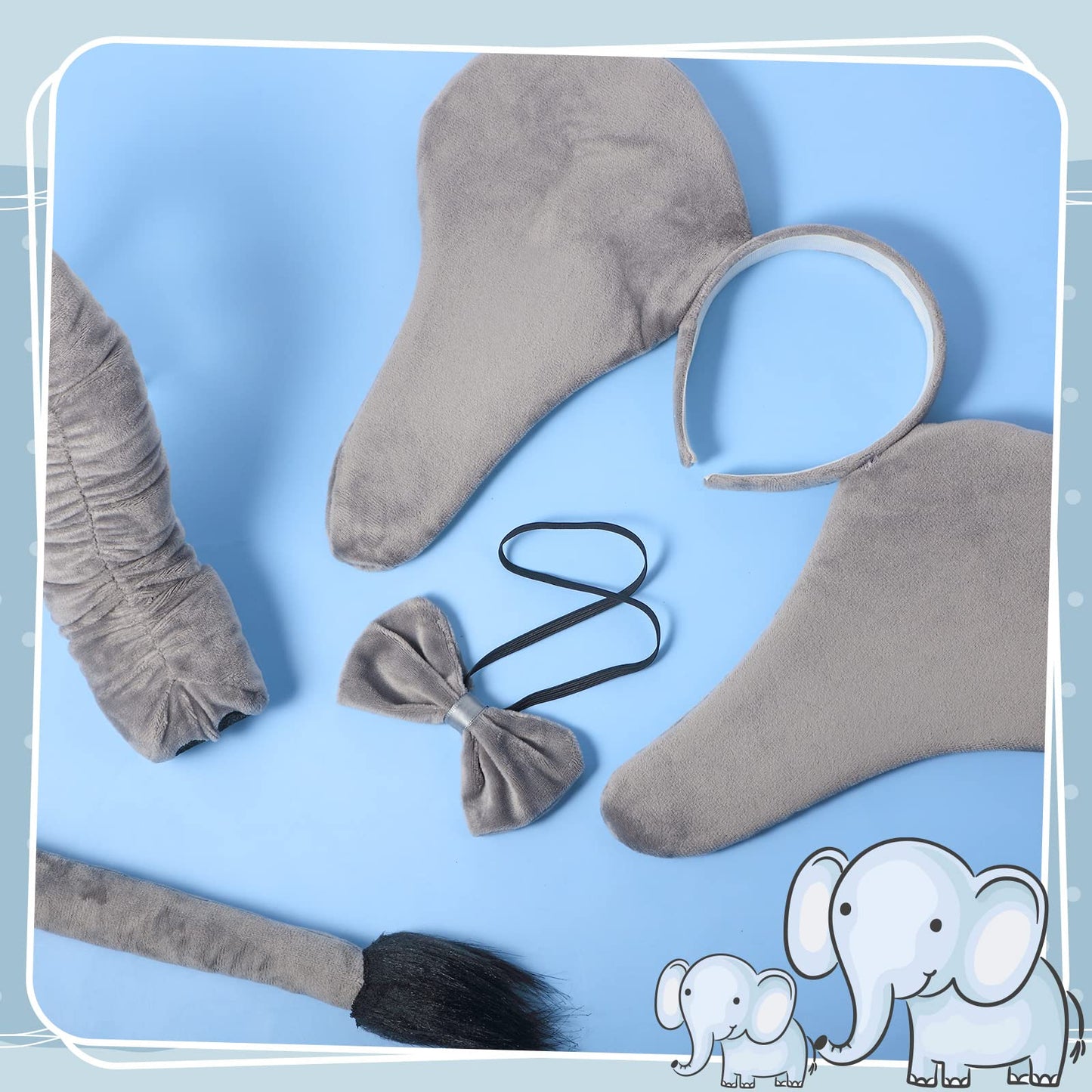 Lewtemi Elephant Costume Set Kids Elephant Ears Headband Nose Tail Bowtie For Children Cosplay Dress Up Party