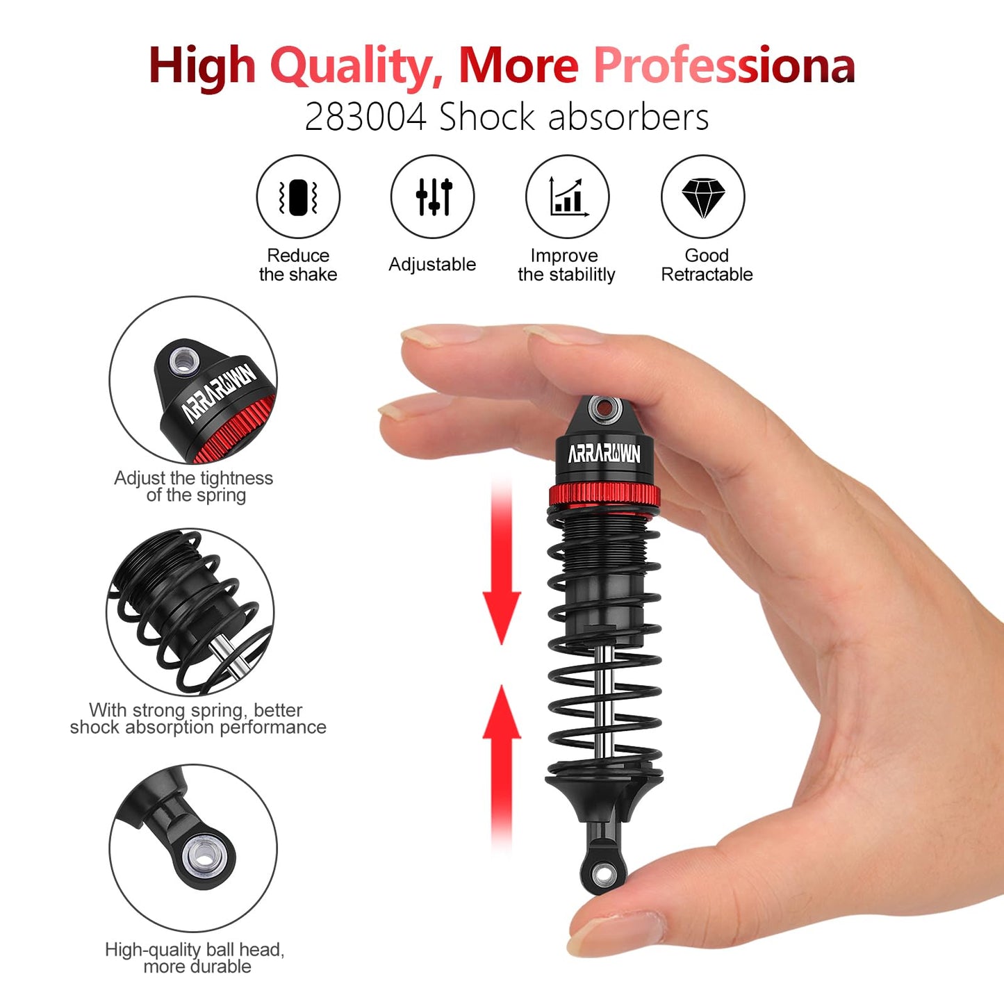 RC Car Shocks Set 4PCS Update Parts Compatible with 1:10 Scale Trax Slash/Rustler/Stampede/Hoss VXL 4x4 2WD Front & Rear Shock A