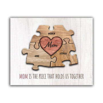 Personal-Prints Mom & Children Personalized Heart Puzzle Wall Art | Unique Customized With Up To 8 Names | Mothers Day, Birthday