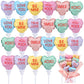 Gemscream 24 Pcs Valentines Day Conversation Heart Balloons Self Inflatable Heart Balloons with Bow Rod 4 Inch Mini Valentine D