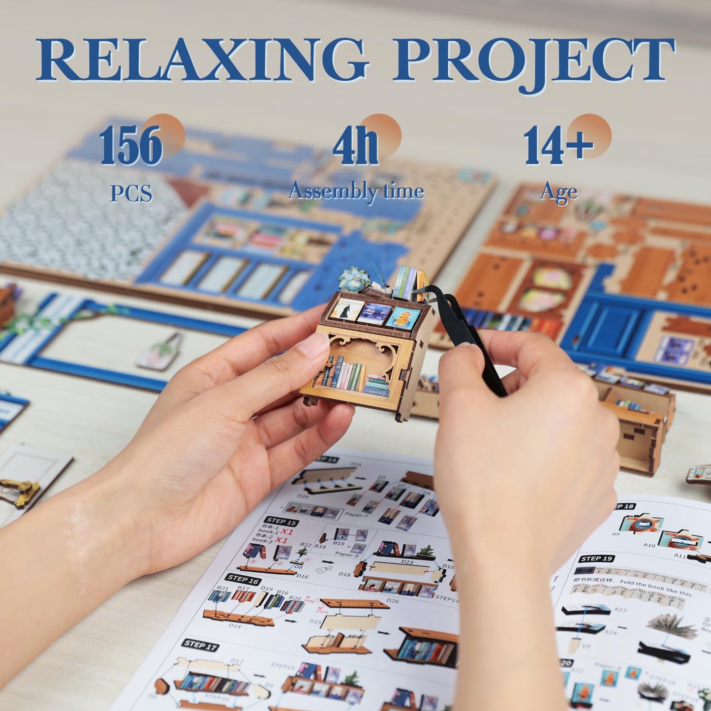 Fsolis Book Nook Kit - DIY Miniature Dollhouse Kit 3D Puzzles for mature-themed Tiny House Mini Booknook Craft Bookshelf Decor  186 Wooden Pieces  Gifts for Women Teenagers Book Lovers (Literature Bookstore)