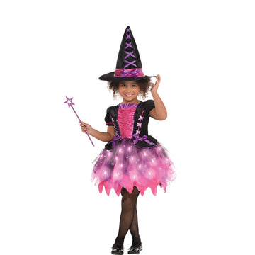 Amscan Girls Light-Up Sparkle Witch Costume, Includes Dress, Hat, And Wand; 3-4T