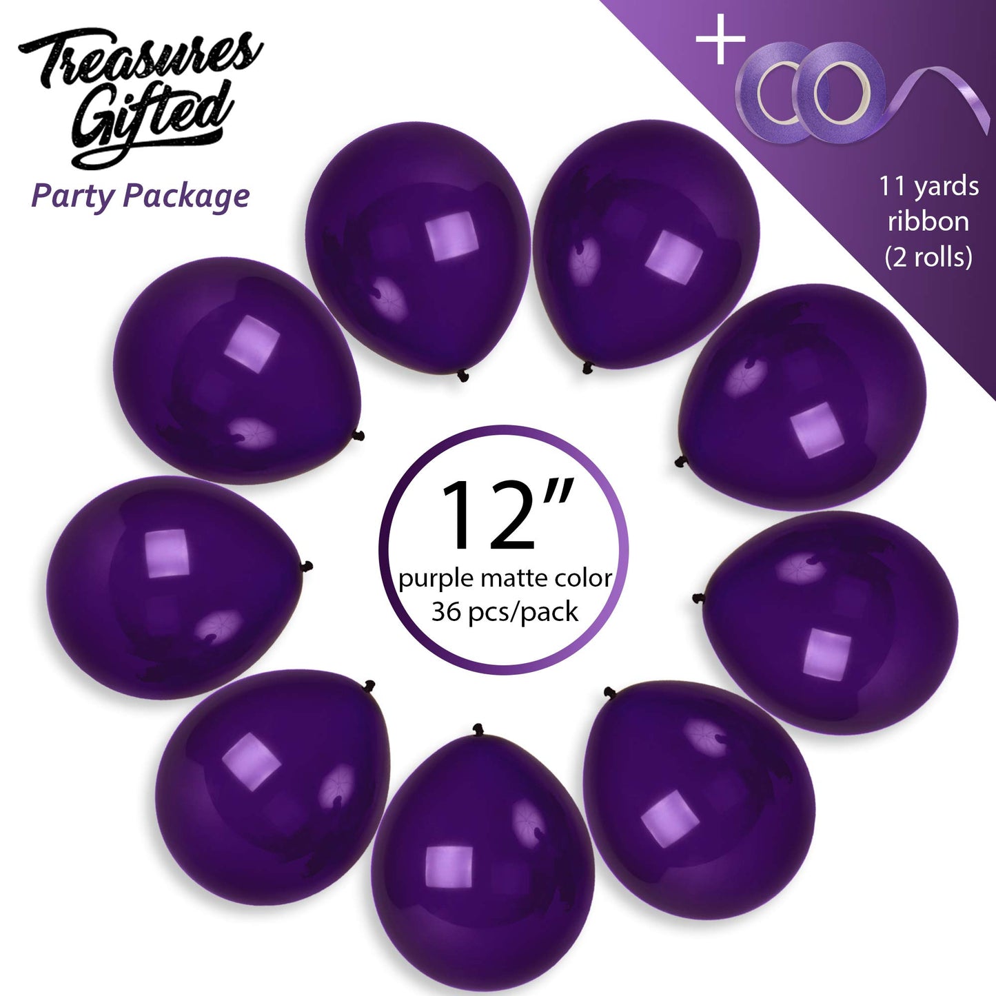 Treasures Gifted Dark Purple Balloons - Matte Violet Purple Balloons - 12 Inch Purple Balloons, Latex - Large Plum Balloons Bulk