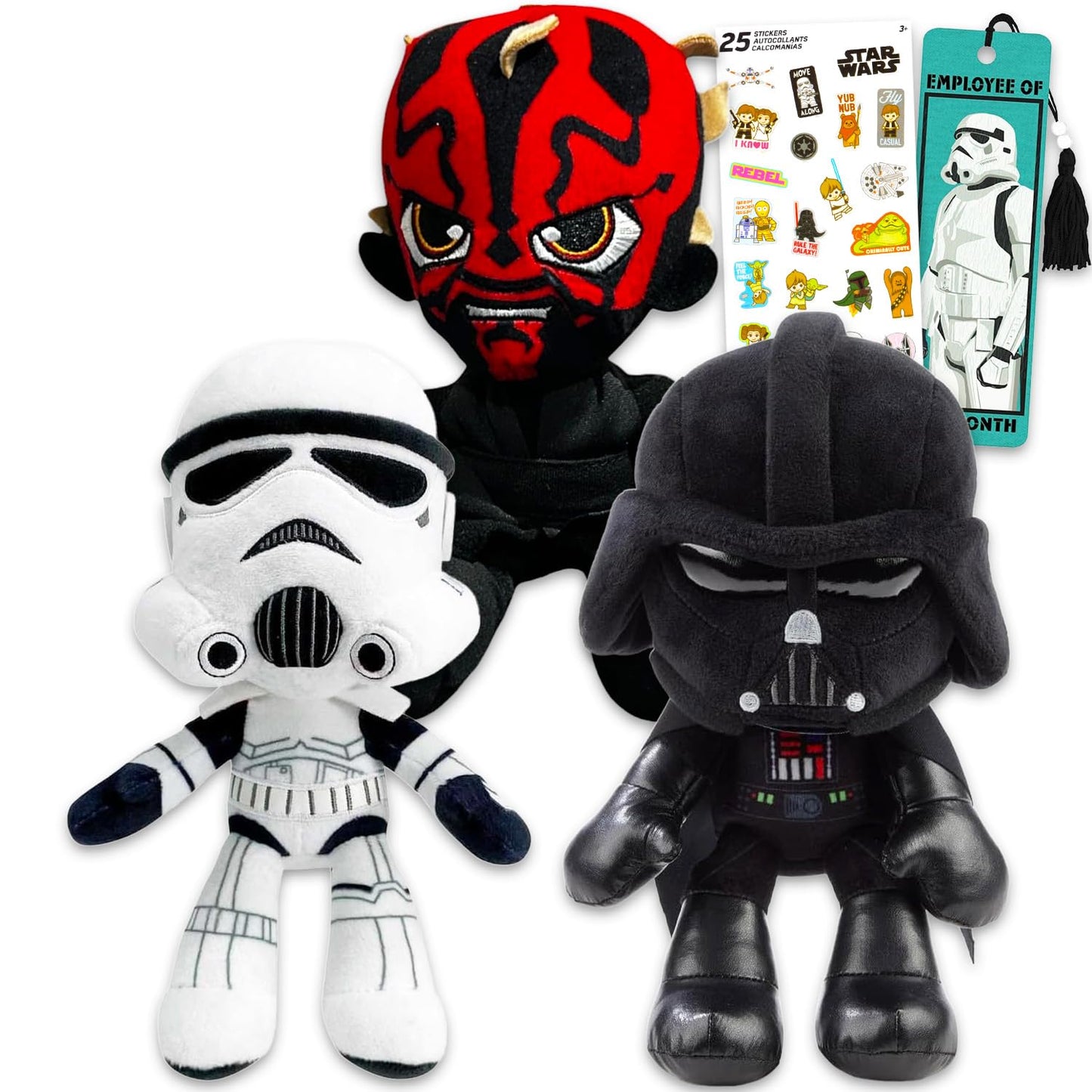 Star Wars Plush Toy Set - 3 Pack Bundle With 8 Plushies For Kids, Boys Featuring Darth Vader, Stormtrooper, Darth Maul Plus Stic
