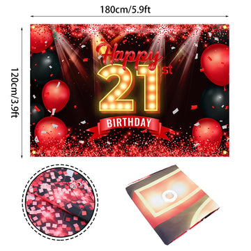 Happy 21St Birthday Banner Backdrop Red And Black 21 Years Old Background Bday Decorations For Girls Boys Women Men Photography Party Supplies Glitter
