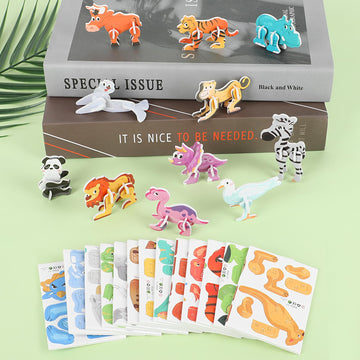 CCINEE 25 Pcs Educational 3D Cartoon Puzzles for Kids,3D Animal Learning Educational Paper Puzzle Game for DIY Crafts Gifts