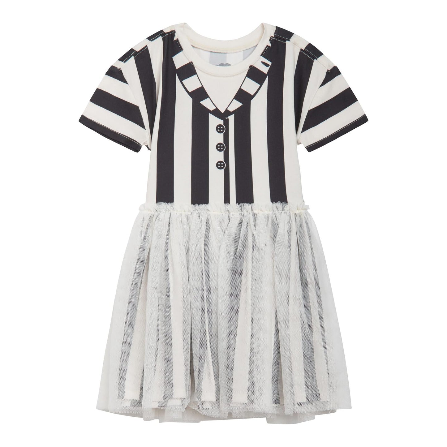 Beetlejuice Toddler Girls Drop Shoulder Cosplay Tulle Dress Black/White Stripes 4T