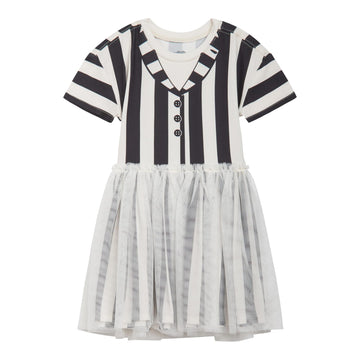Beetlejuice Toddler Girls Drop Shoulder Cosplay Tulle Dress Black/White Stripes 2T