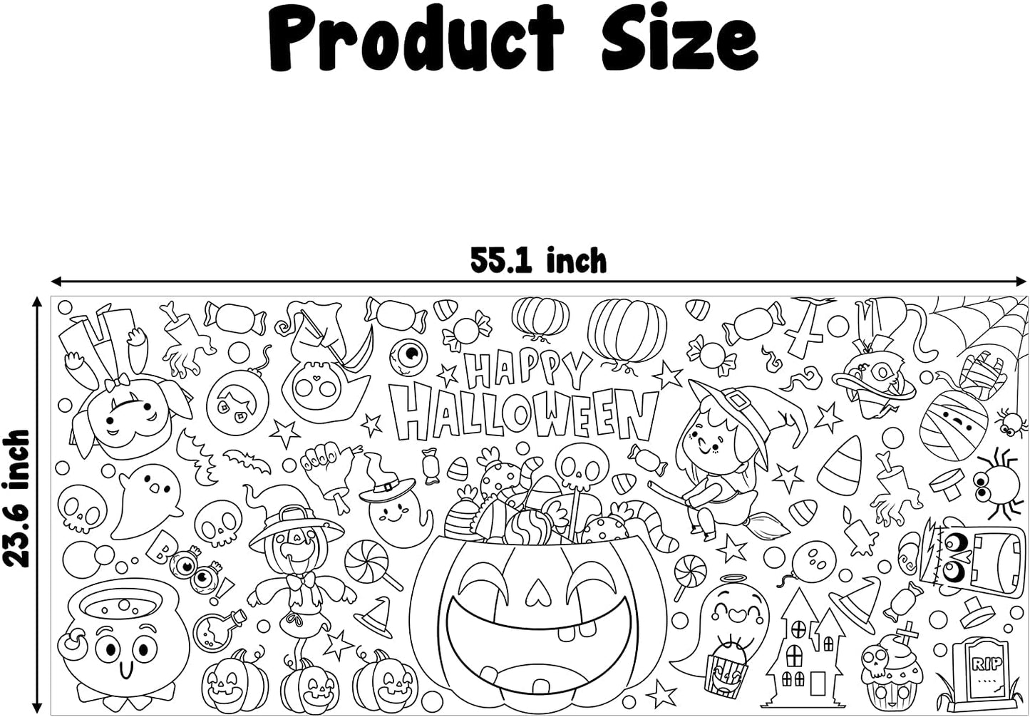 Haooryx Giant Halloween Theme Coloring Poster 4.6 x 2ft Jumbo Paper Happy Halloween Coloring Blank Banner with Pumpkin Witch Col