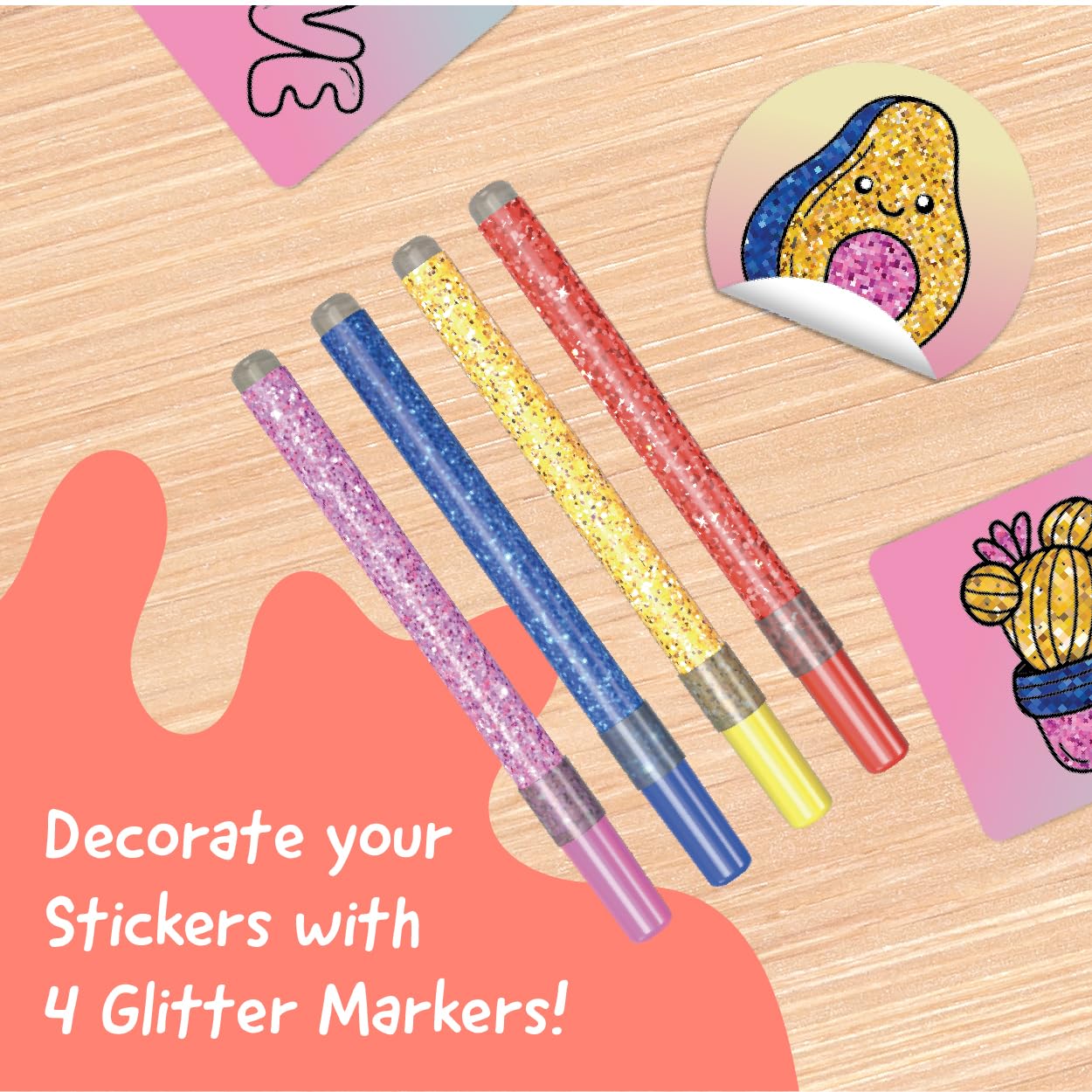 Ceaco Hello Blink Sticker Maker Refill Pack - 80 Glitter Stickers, 2x2 inches, Paper, Ages 8+