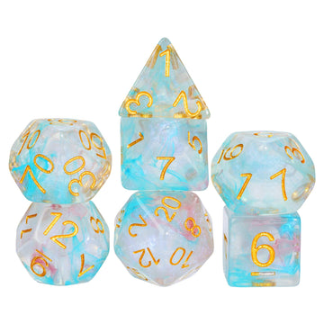 Udixi 7-Die Polyhedral Dice Set With Glitter And Cyan Swirls Dnd Dice For Dungeons And Dragons Role Playing Games (Cyan Pink)