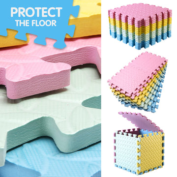 Tamiplay 16 Tiles Foam Play Mat For Baby, Soft & Safe Eva Foam Mats For Floor, Square Baby Play Mat, Colored Kids Foam Puzzle Floor Mat, 47X47 Play Mat For Playpen(Pink/Yellow/Light Blue/Green)