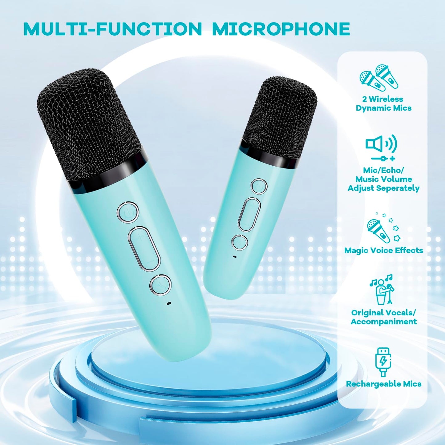 Yll Mini Karaoke Machine For Kids, Portable Bluetooth Speaker With 2 Wireless Microphones,18 Pre-Loaded Songs, Birthday For 3 4 5 6 7 8 + Year Old Boys Toys (Blue)