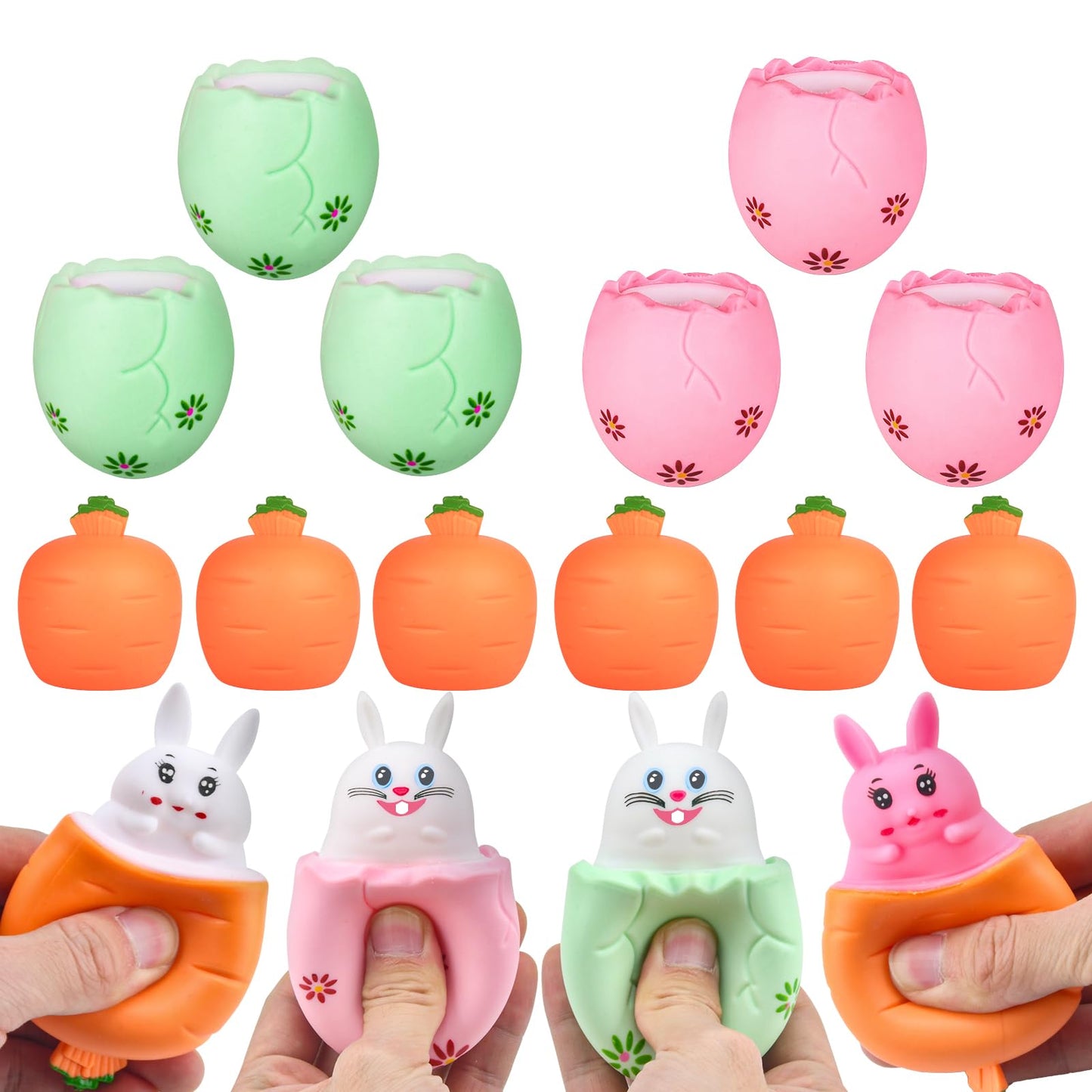 Taikuray 12Pcs Easter Eggs Squishy Bunny, Easter Basket Stuffers, Cute Rabbits Hide In Broken Easter Eggs Or Carrots, Pop Up Car