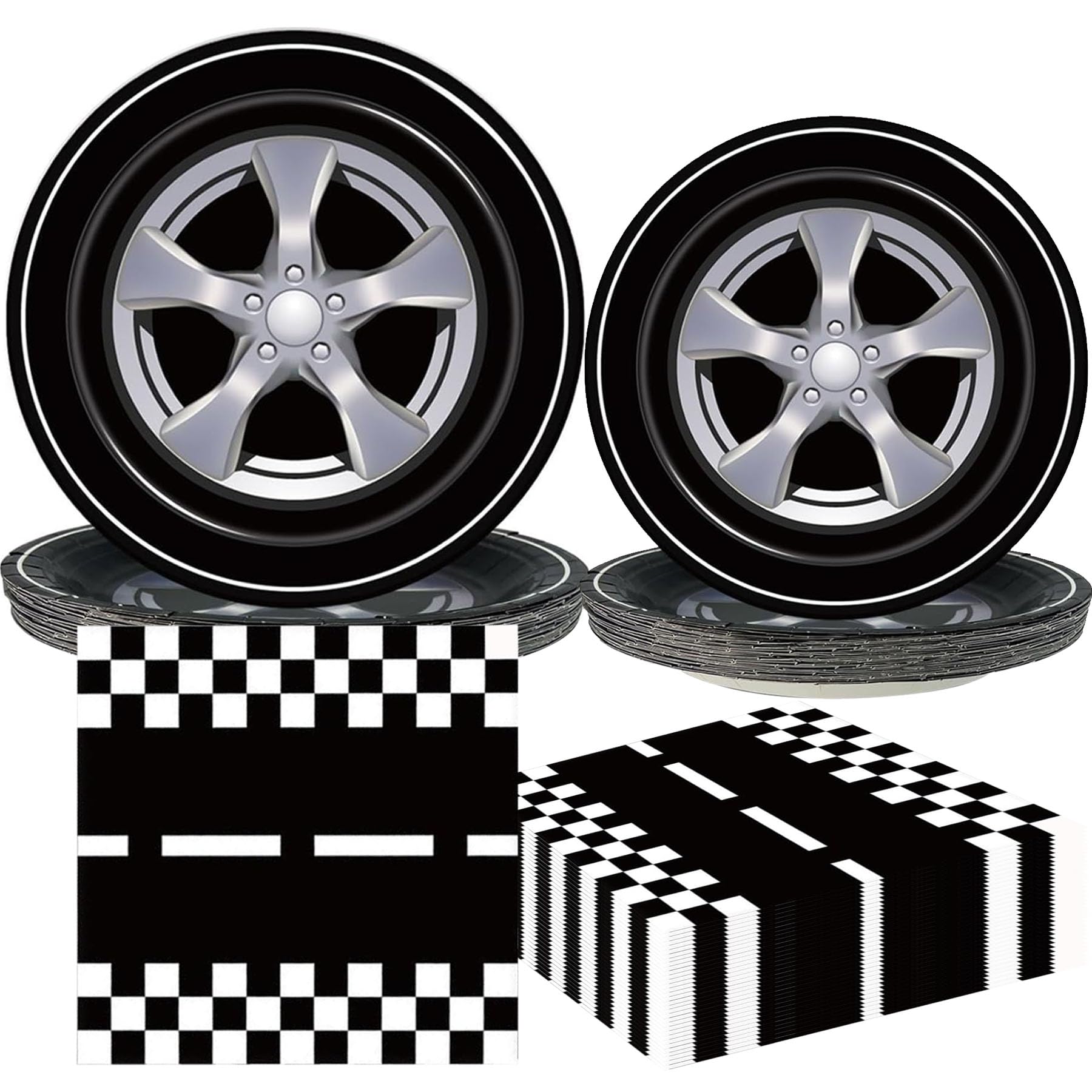PGSWEER 72pcs Cars Birthday Party Tableware Sets Wheels Track Plates Napkins Race Car Paper Plates Dinnerware For Boys Kids Baby