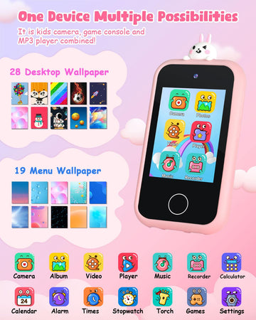 Bunyta Unicorn Kids Smart Phone - 2.8 Inch Touchscreen, Dual Camera, Music Player, Puzzle Games, Learning Toys, Birthday for Gir