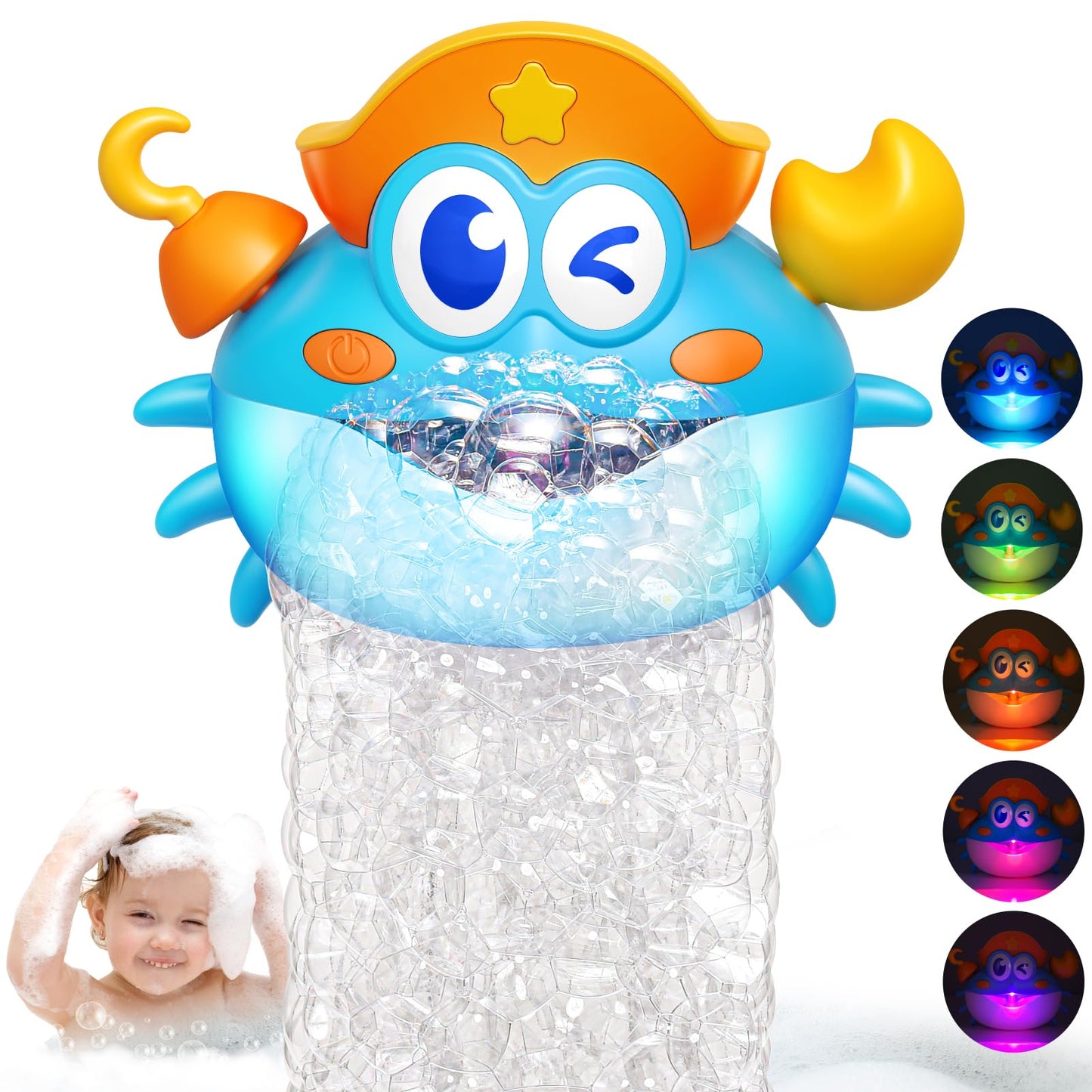 Bath Toys Crab Baby Bath Toys Light Up Bath Bubble Machine with Colourful RGB Light Great Birthday Gift for Boys and Girls Toddler Toy for Kids Ages 1-3 4-8