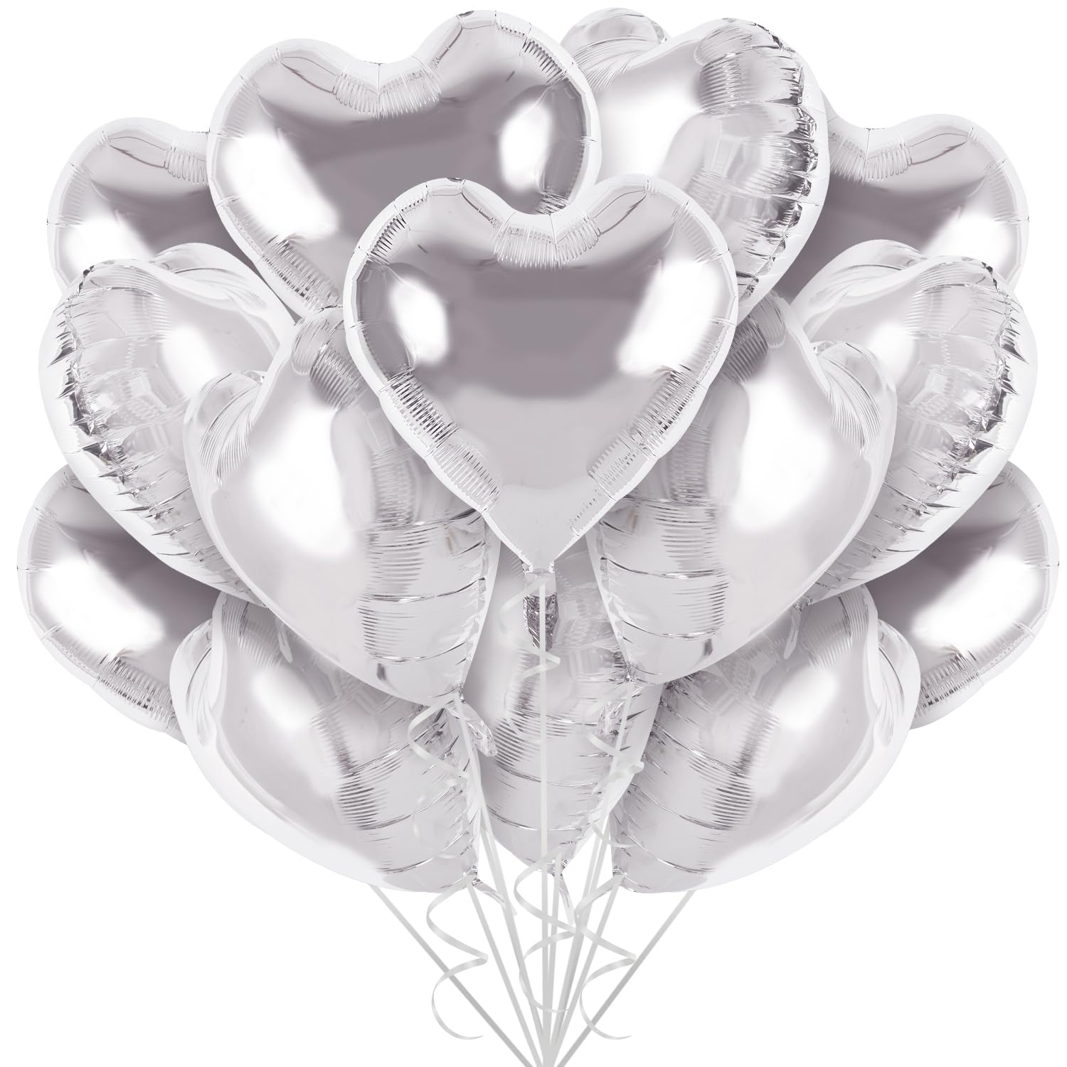 TONIFUL 30Pcs 18 Inch Silver Heart Balloons Silver Heart Shape Foil Mylar Balloons Decoration for Birthday Valentines Day Weddi