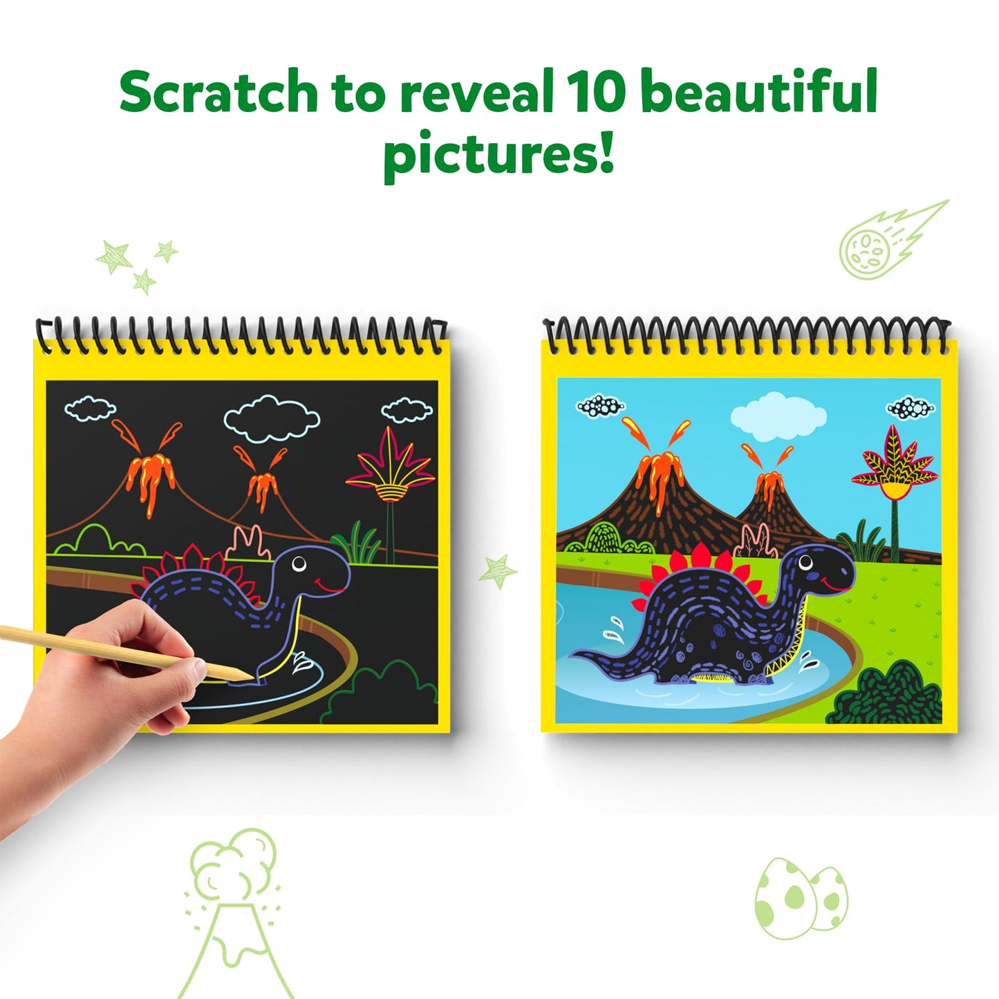 Skillmatics Scratch Art Book For Kids - Dinosaurs, Craft Kits & Supplies, 30+ Scratch Stickers, Travel Toys, Diy Kit, Gifts For Boys & Girls Ages 3, 4, 5, 6, 7, 8