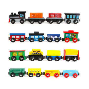Wondertoys 16 Piece Magnetic Wooden Train Set For Toddlers - Includes Storage Bag And Track Accessories