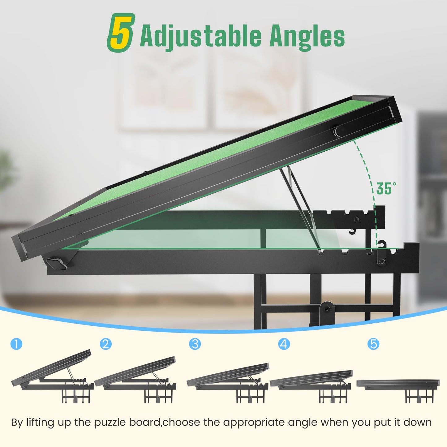 Xubialo 1500-Piece Adjustable Metal Puzzle Table, 5 Tilt Angles, 10 Height Adjustments, Portable, Black-c, Model ptz-02