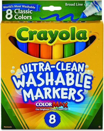 Crayola 8 Ct Broad Line Washable Markers, Assorted Colors, 656820