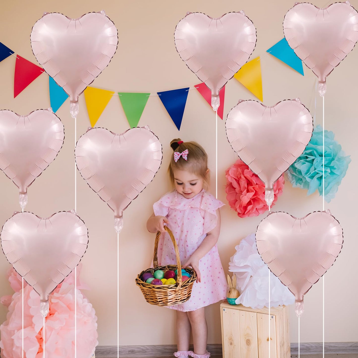 Baby Pink Heart Balloons, 18 Inch Pink Heart Balloons, 12Pcs Large Pearl Pink Heart Shape Mylar Balloons, Pastel Pink Helium Foi