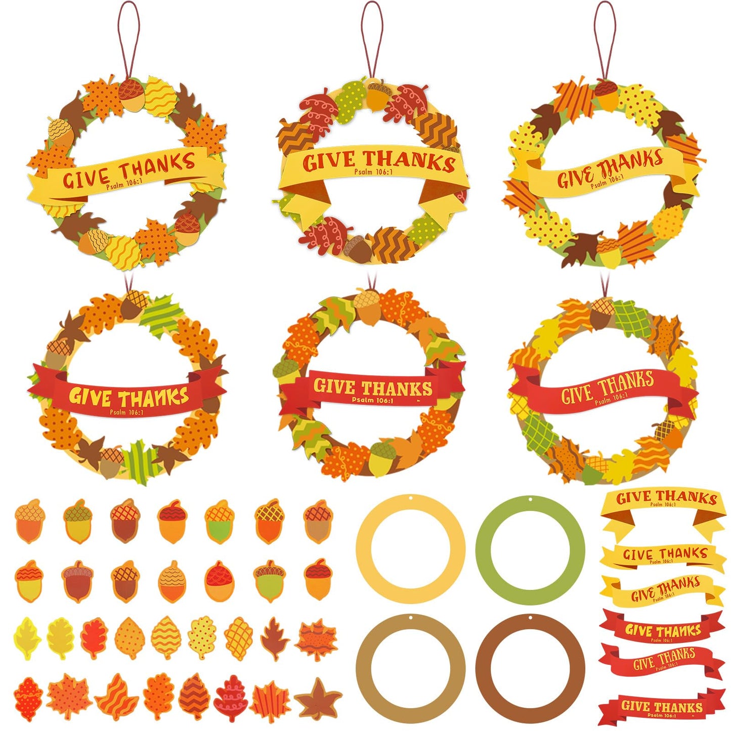 Crtiin 24 Sets Christian Thanksgiving Crafts for Kids Give Thanks Wreath Crafts Religious DIY Fall Leaf Psalm Wreath for Fall Th