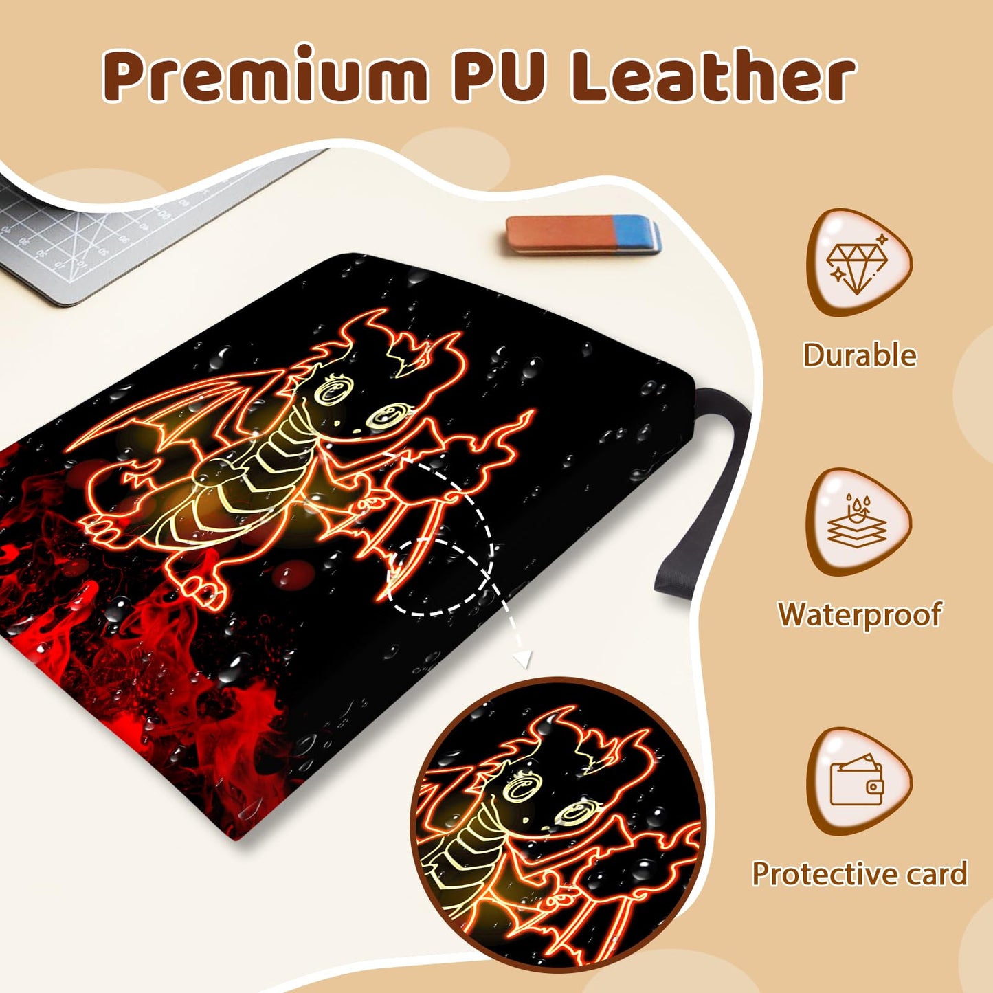 Wazzio 900 Pocket Trading Card Storage Album  Card Binder with 50 Durable 9-Pocket Pages  Pterosaur Dragon Design on Pocket Card Packs  Gifts for Zipper Closure Collector's Album