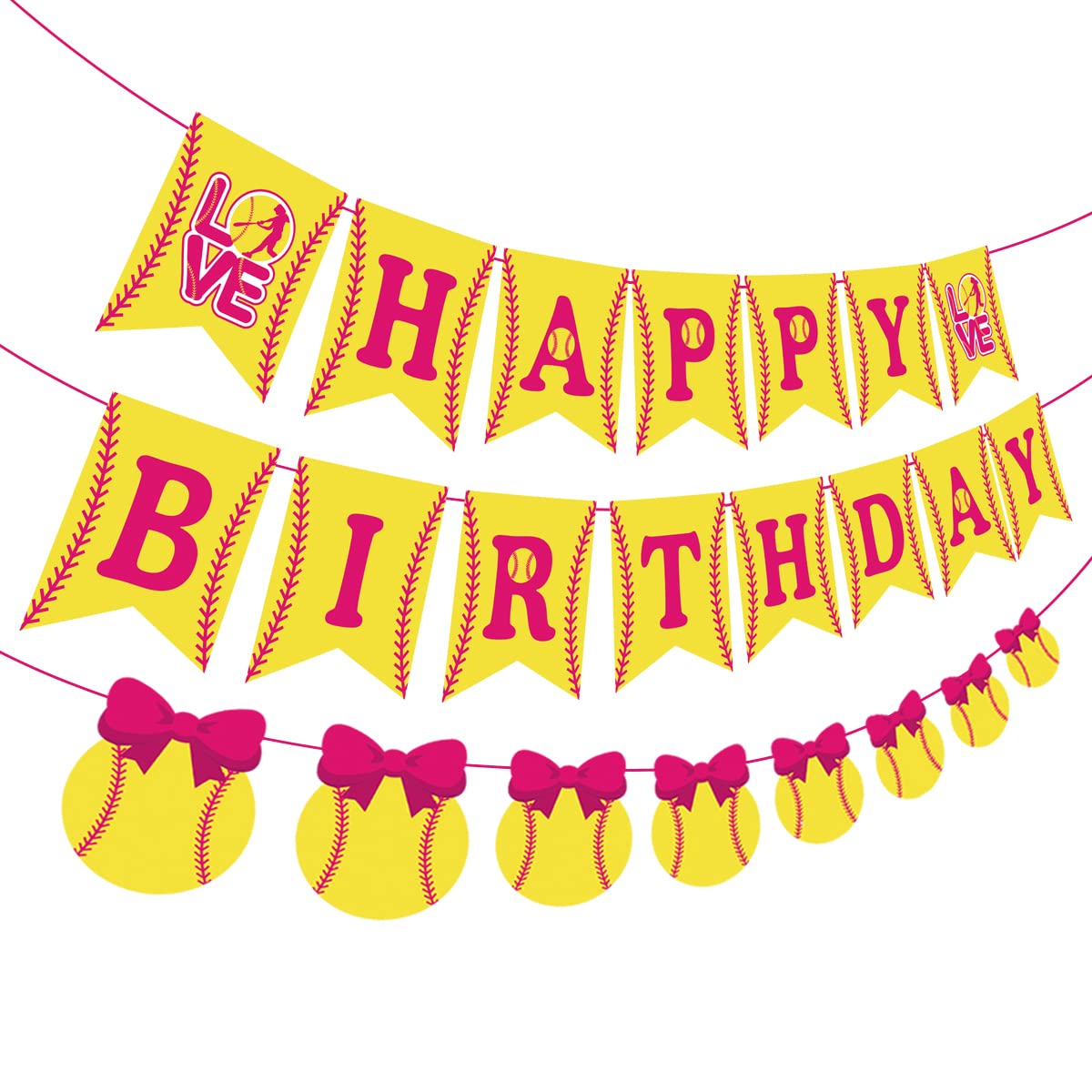 JOYMEMO Softball Themed Birthday Decorations for Girls, Happy Birthday Banner, Fast Pitch Garland Sports Player Party Supplies P