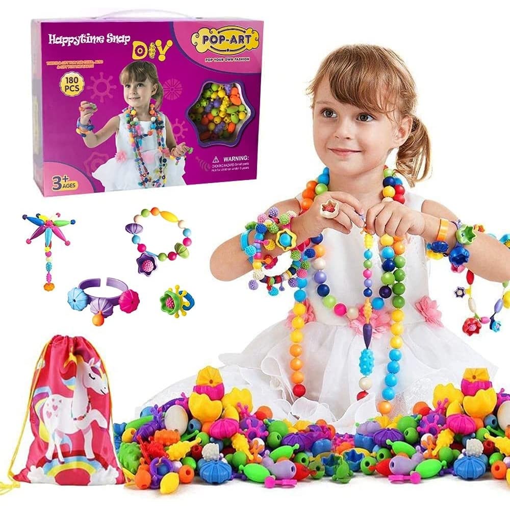Happytime Snap Pop Beads Girls Toy 180 Pieces Diy Jewelry Marking Kit Fashion Fun For Necklace Ring Bracelet Art Kids Crafts Bir
