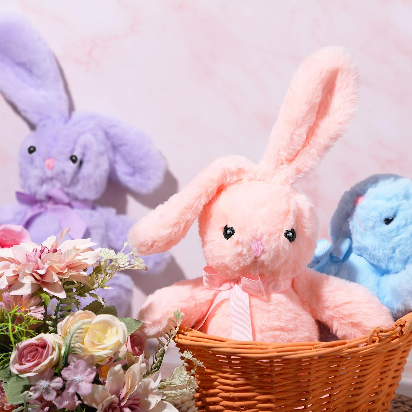 Foilswirl Plush Stuffed Animals Cute 9.84'' Cuddly Toys Soft Plushies With Bowtie Macaron Color For Party Basket Stuffers Mother