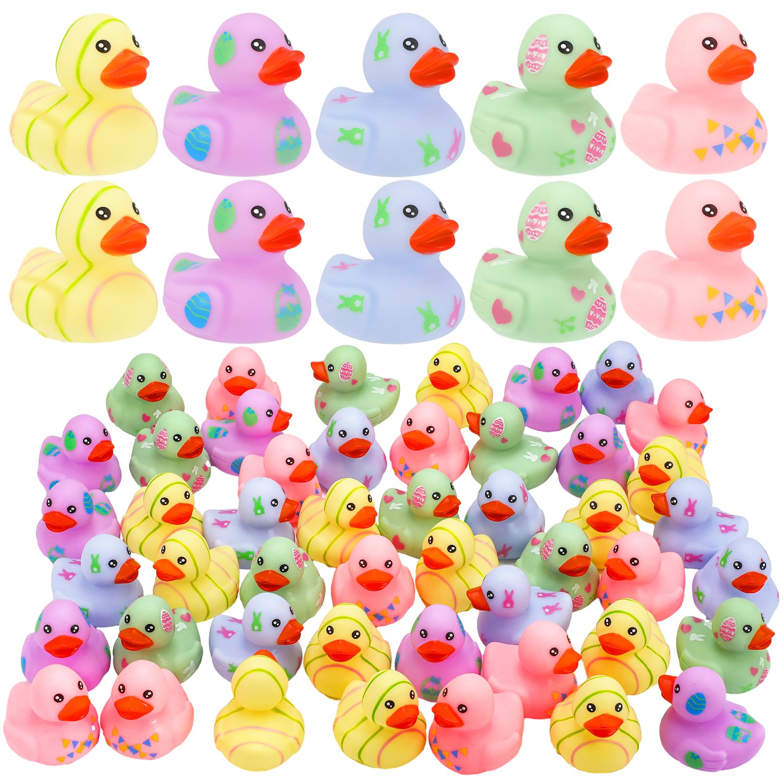 Foilswirl 24 Pcs Easter Rubber Ducks Mini 2'' Baby Shower Rubber Duckies Bulk Bath Toys for Kids Easter Basket Stuffers, Party F