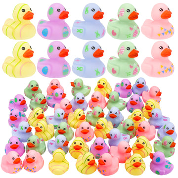 Foilswirl 24 Pcs Easter Rubber Ducks Mini 2'' Baby Shower Rubber Duckies Bulk Bath Toys for Kids Easter Basket Stuffers, Party F