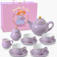 Porcelain Tea Set for Girls - Lavender & Gold Polka Dot Tea Party Set for Kids I Complete Children Tea Sets with Carry Case, Bir