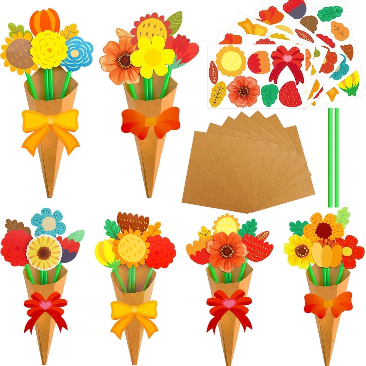 Fancy Land 24 Pcs Fall Crafts for Kids Flower Bouquet DIY Autumn Floral Craft Kit Thanksgiving Gift School Classroom Home Activi