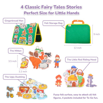 CHEFAN 4 Pack Felt Board Story Set, The Mitten, The Little Red Riding Hood, Gingerbread Man, Ugly Duckling, Precut Felt/Flannel