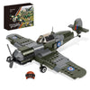 Toy Player Spitfire Fighter Military Ww2 Plane Building Set - With Sliding Features, Compatible With Lego Plane, Rotating Propellers, And An Open Cockpit Door