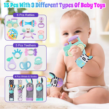 Baby Rattles 0-6 Months: Newborn Infant Rattle Toys - Teething Set With Wrist Socks
